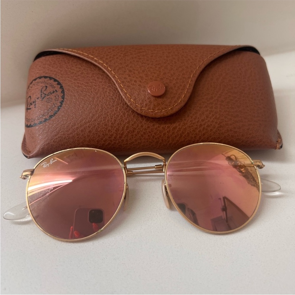 Ray-Ban Gold Frame Sunglasses with Pink Lenses